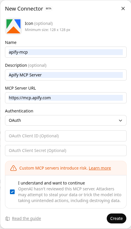 ChatGPT Create connection