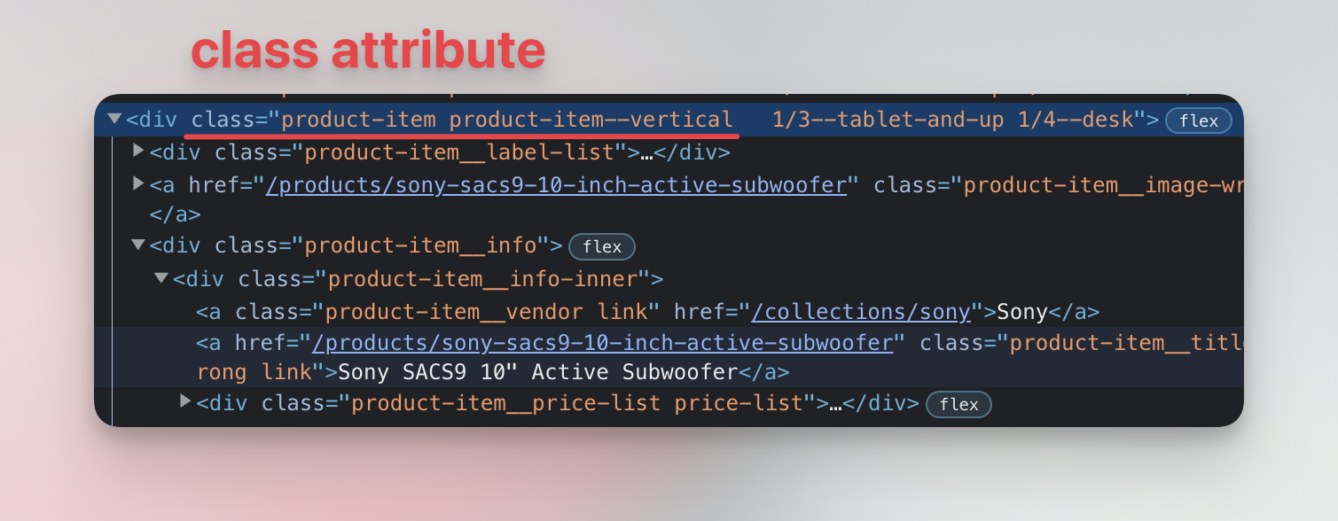Selecting an element from the Elements tab